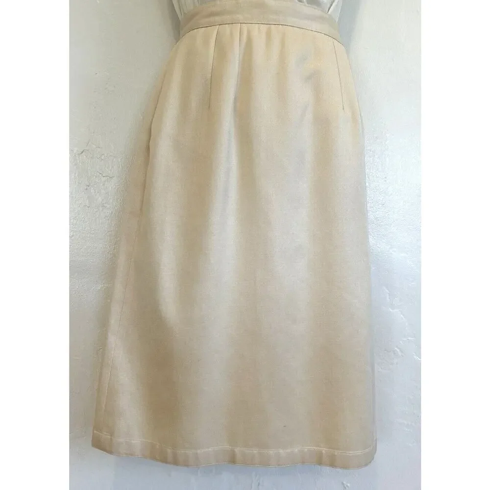 80s Bullocks Wilshire Skirt Ivory Silk Blend Ciao Sport ltd Size 6 -25